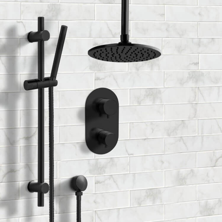 Remer SFR60 Black Thermostatic Ceiling Shower System with Handheld